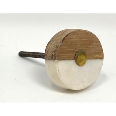 Marble Stone & Wood Round Cabinet, Drawer Knobs - Set of 6
