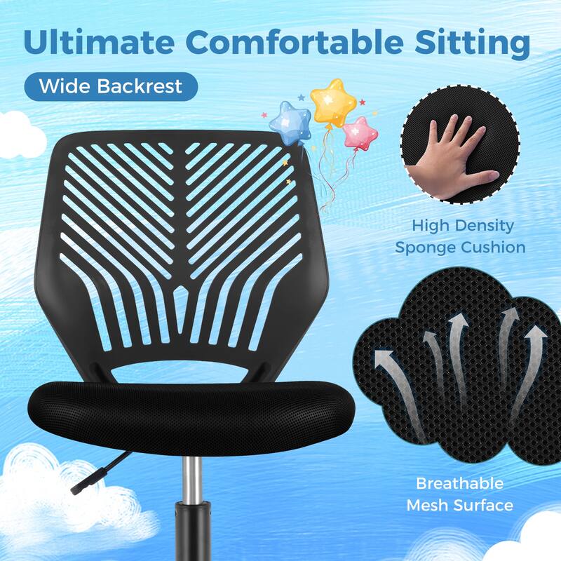 Height-Adjustable Ergonomic Kids Desk Chair with Universal Casters - 20" x 18" x 30.5" - 35"(L x W x H)