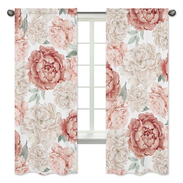 slide 2 of 5, Boho Shabby Chic Floral Girl Window Treatment Curtain Panel Ivory Bohemian Vintage Garden Watercolor Flower Nature Elegant Rose