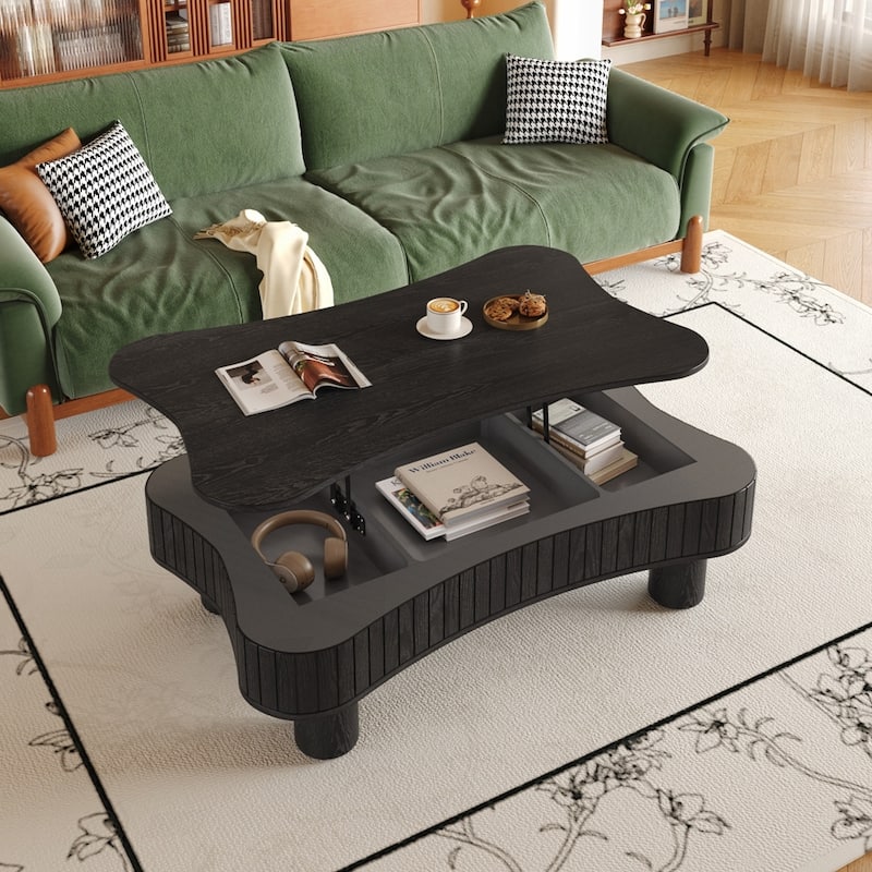 Lift Top Coffee Table with Fluted Panel Hidden Storage