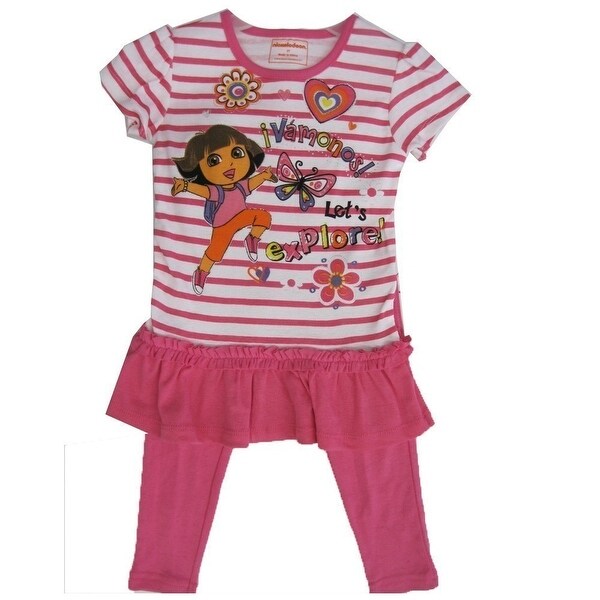 Shop Nickelodeon Little Girls Pink Dora The Explorer Striped 2 Pc