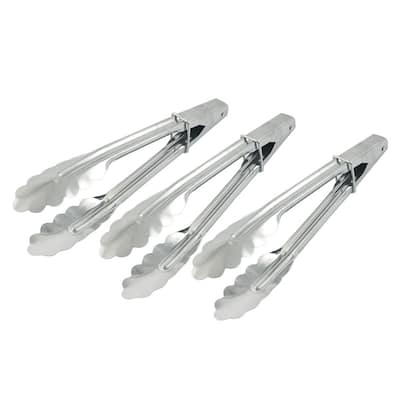 Metal Clip BBQ Barbecue Buffet Meat Bread Food Locking Tongs Silver Tone 3PCS - Silver Tone