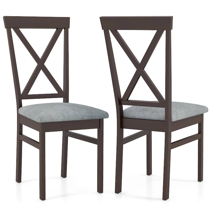 Gymax Modern Dining Chairs Set of 2 w/ Rubber Wood Frame Hollowed - Coffee, Grey - Set of 2
