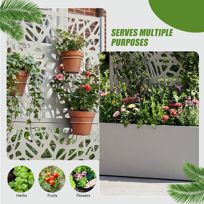 Metal Galvanized Planter Box with Trellis Privacy Screen Lockable Wheels