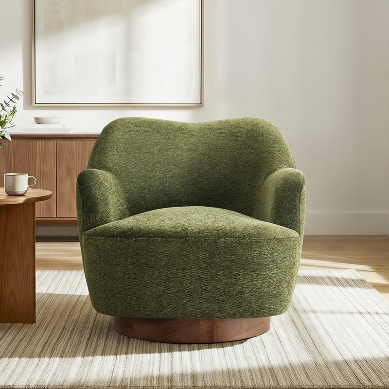 Spruce & Spring Modern Upholstered Swivel Accent Chair with Wood Base