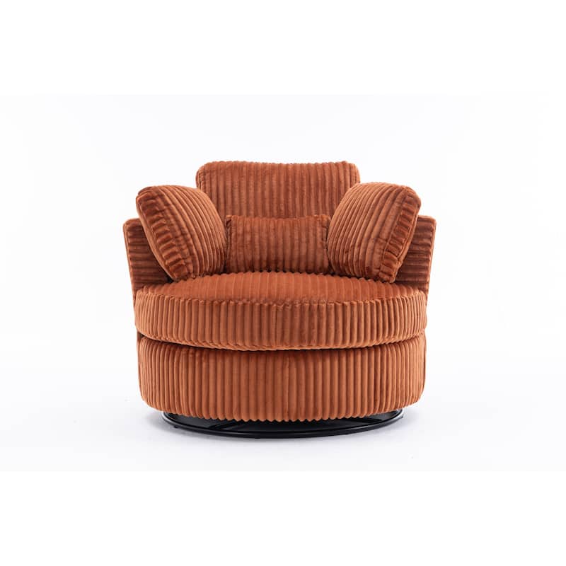 Oversized 360 Degreed Swivel Accent Chair Modern Soft Plush Corduroy Round Barrel Chair for Living Room Bedroom with Pillows