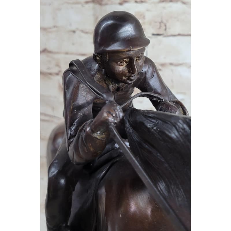Bronze Jockey Horseman Equestrian Horse Racing Statue Sculpture Decor 16 Inches X 23 Inches