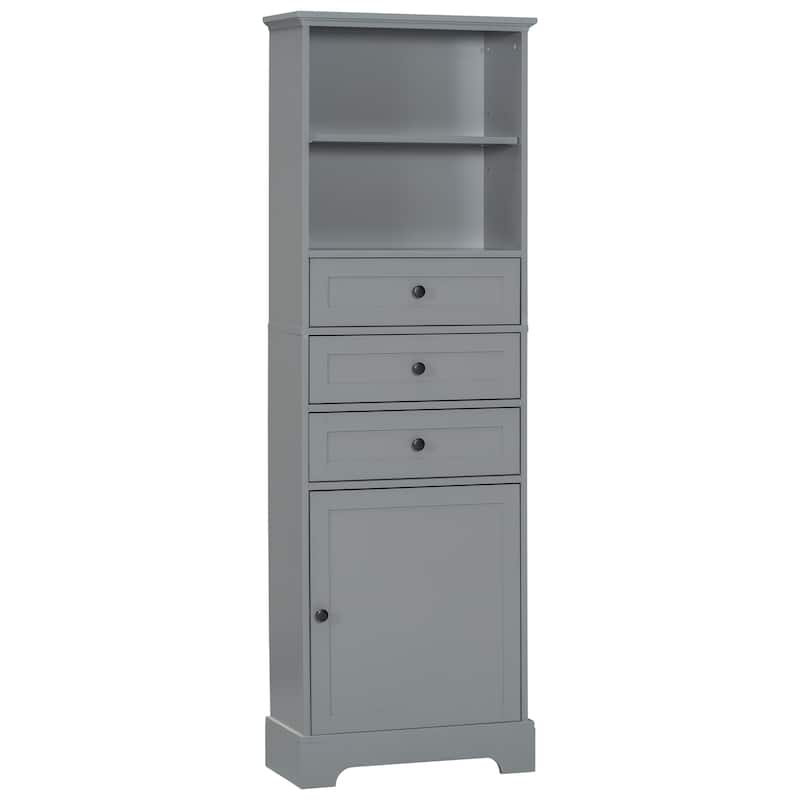 Tall Bathroom Cabinet, Storage Cabinet with Door, 2 Drawers, 3 Open Shelves and Ajustable Shelves for Kitchen Entrance Bedroom