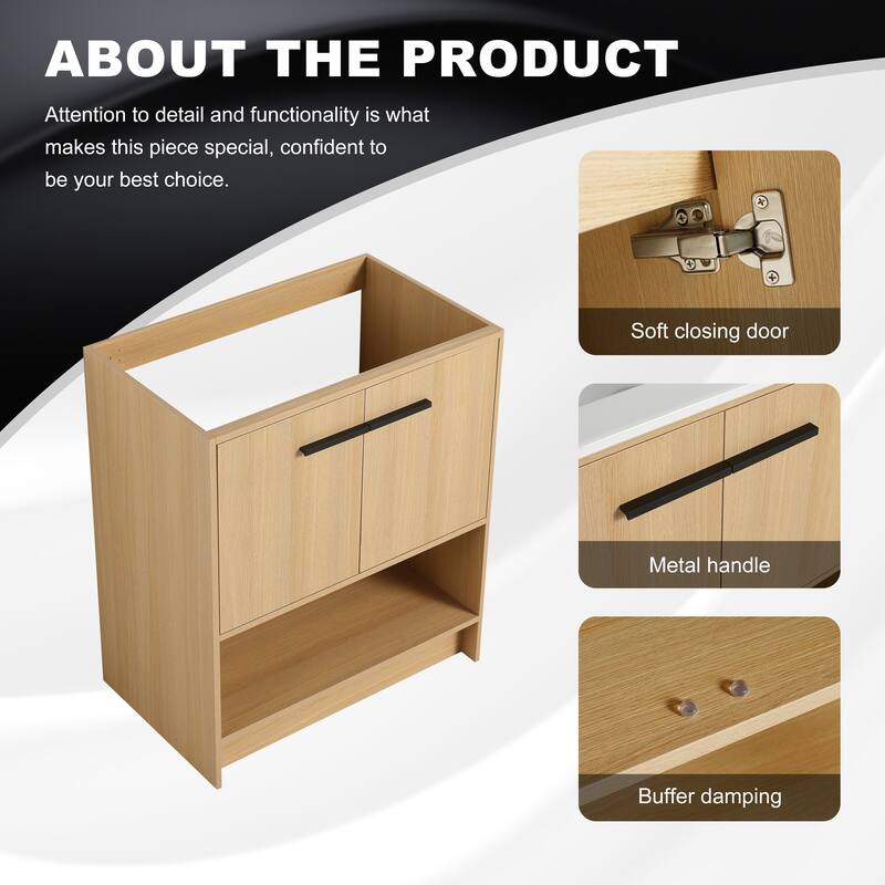 GDFStudio - Lisbon Modern Minimalist Freestanding Bathroom Vanity Cabinet with Soft Close Doors, Open Shelf, Sink NOT INCLUDED