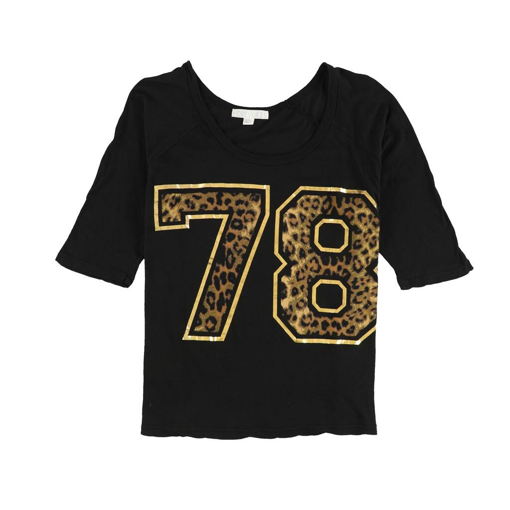 Forever 21 Womens 78 Graphic T-Shirt,, Black, Medium