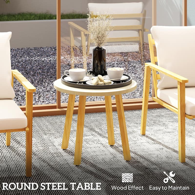 3 Piece Cream White Outdoor Armchair Set with Table and Cushions - 26.8" W x 30.3" D x 30.3" H