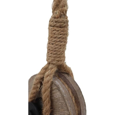 Industrial Decorative Iron Faux Pulley Tackle with Jute Rope and Hook