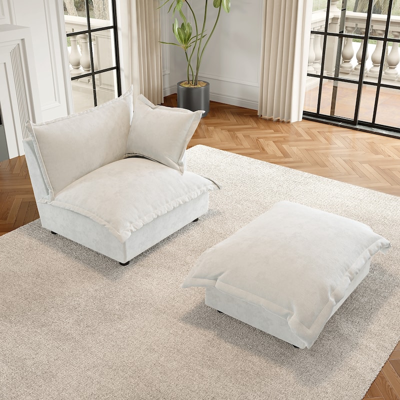 Modern Cloud Chaise Longue Accent Chair with Ottoman set