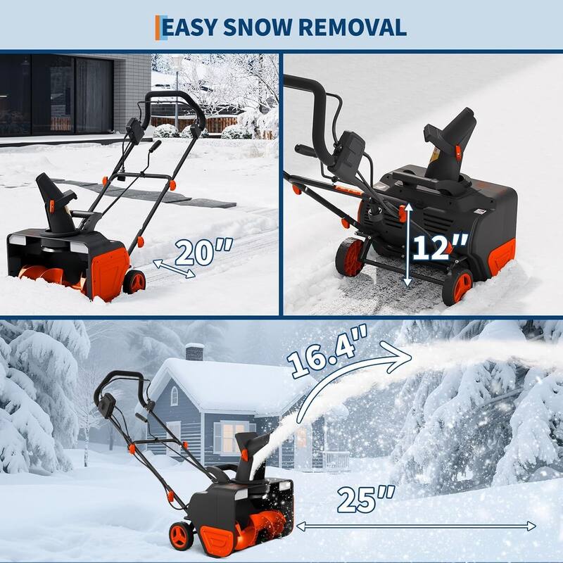 Corded 20 inch Electric Snow Blower Corded, Snow Thrower for Walkways Deck - N/A