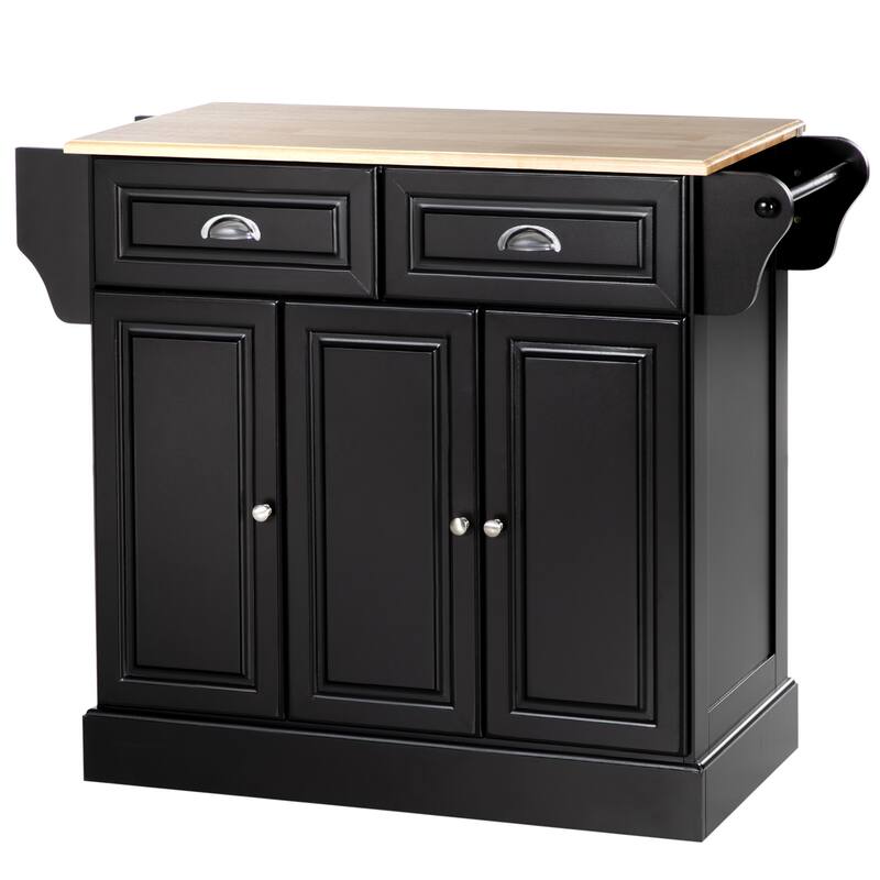Rolling Kitchen Island with Storage, Kitchen cart with Wheels and Wood Countertop, Utility cart with 2 Drawers, 3 Cabinets