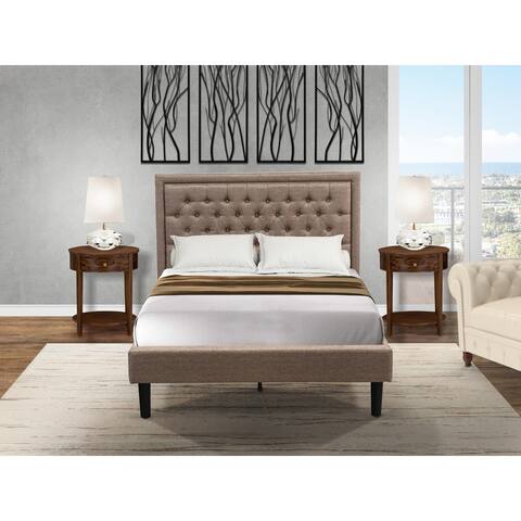 Pc Bed Set - 1 Platform Bed Frame Dark Khaki Linen and Button Tufted Headboard - 2 Nightstand (Bed Size Options)