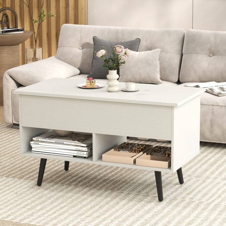 31.5 Inch Lift Top Coffee Table with Hidden Compartment and 2 Storage Shelves - 31.5" x 15.5" x 17.5" (L x W x H)