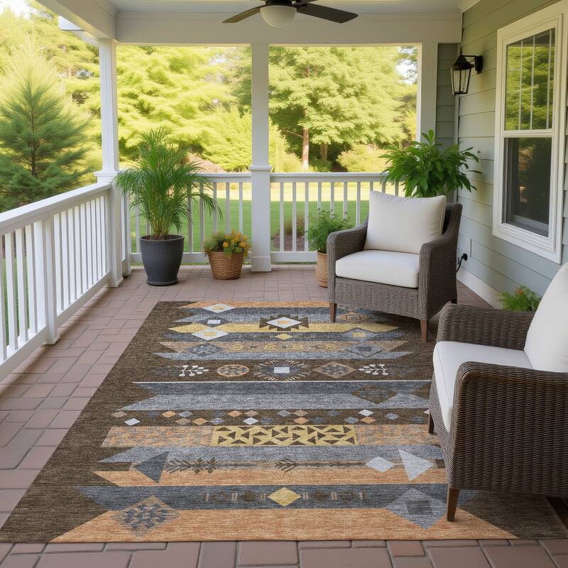 Machine Washable Indoor/ Outdoor Global Tuca Chantille Rug - Chocolate - 10' x 14'