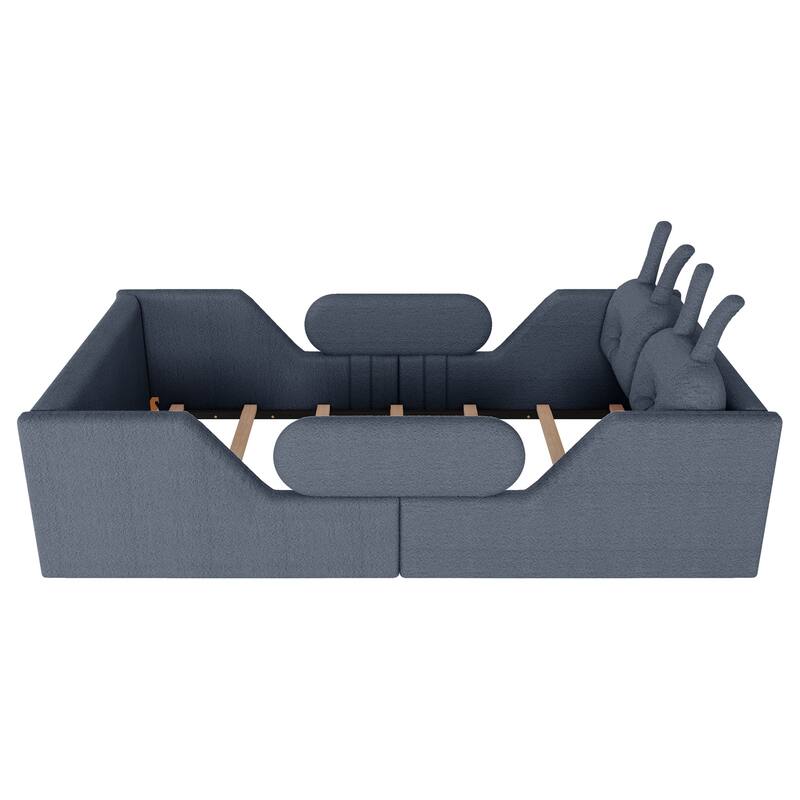 Gray Twin Upholstered Platform Bed with Rabbit Cushion & Removable Side Rails! (Arrives 2025/1/15)