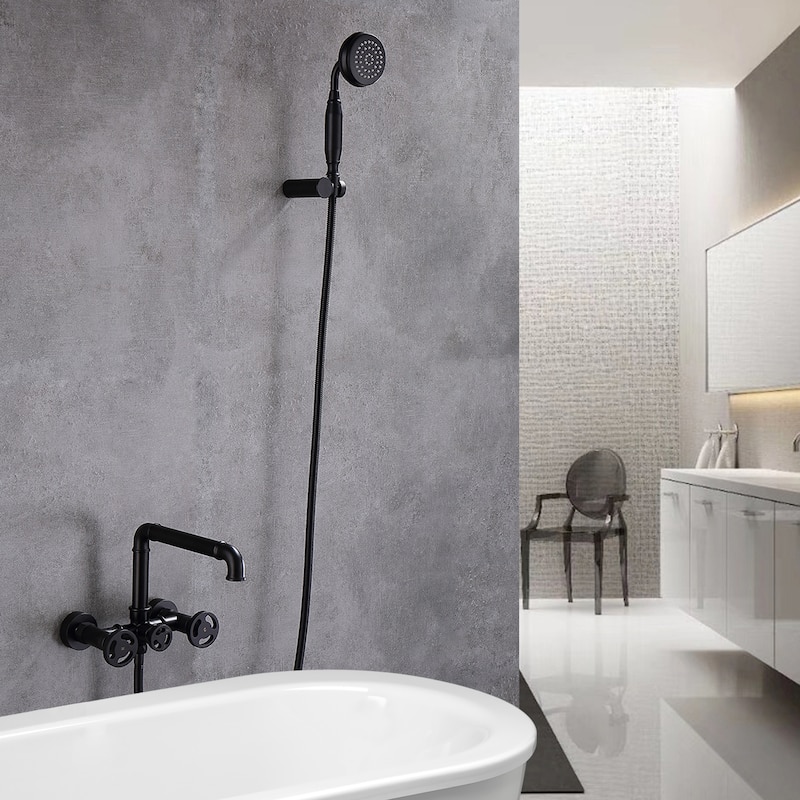 Modern Wall Mounted Bathtub Faucet Tub Filler With High-pressure Handheld Shower in Black / Gold