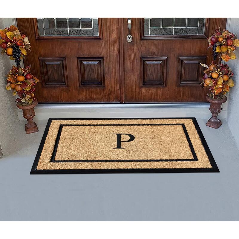 A1HC Natural Coir Monogrammed Door Mat for Front Door, Durable Large Outdoor Rug, Heavy Duty Welcome Doormat - 24" X 48"