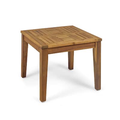 Bops Outdoor Side End Table, 20 Inch Square, Natural Brown Acacia Wood