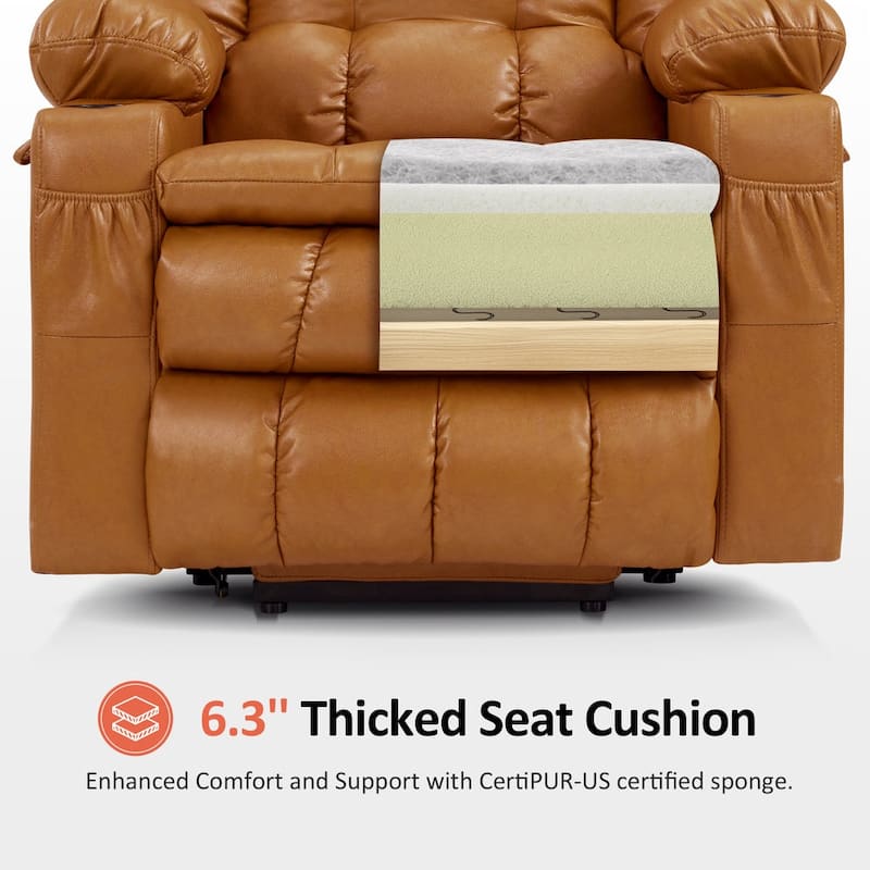 MCombo Medium Dual Motor Power Lift Recliner Chair Infinite Position, Massage and Heat, Extended Footrest, Faux Leather 7890