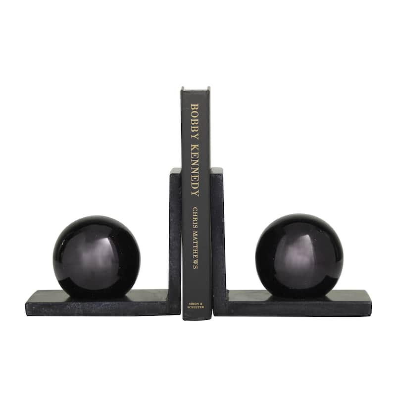 Marble Orb 7 lbs Decorative Bookends - Set of 2 Black or Gold - CosmoLiving by Cosmopolitan - Black - 7"W, 6"H