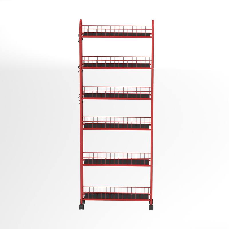 Red 6-Tier Rolling Cart Gap Kitchen Slim Slide Out Storage Tower Rack With Wheels(no include stool)