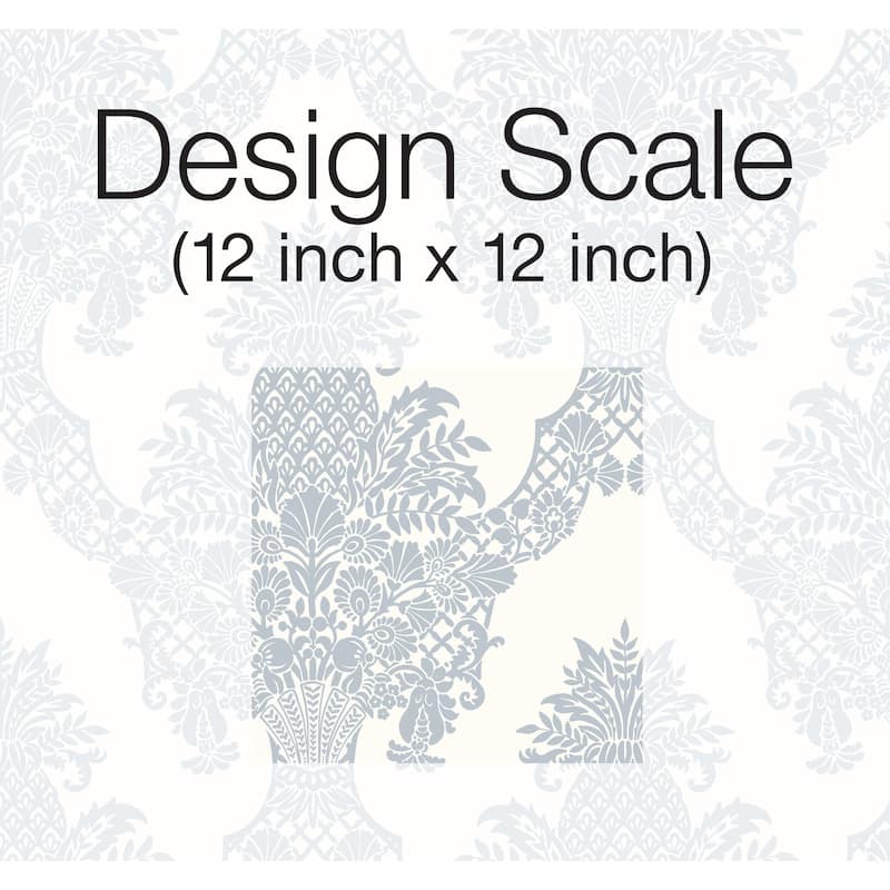 Franconville Periwinkle/White Sure Strip Prepasted Damask Pineapple Plantation Wallpaper Covers about 60.75 sq. ft.