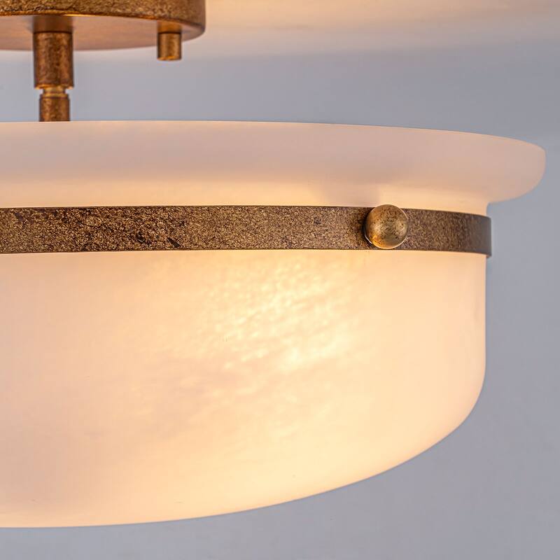 15'' W 3-Light Frosted Opal Glass Semi Flush Mount