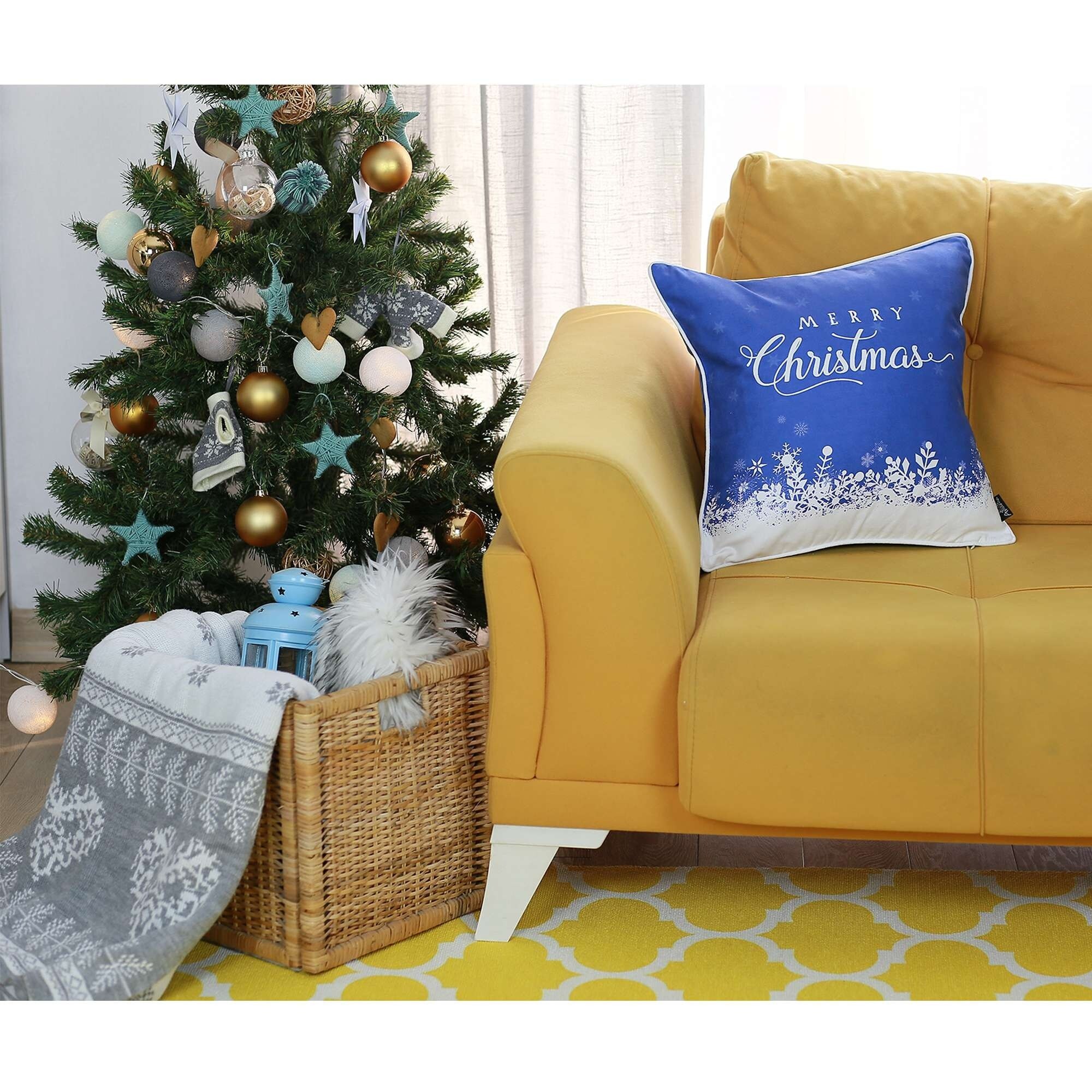 Blue Christmas Snow Decorative Throw Pillow Multi