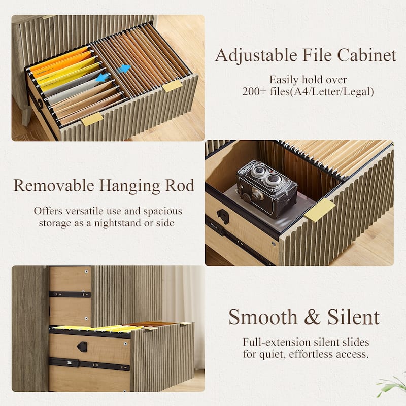 Modern Fluted 2 Drawer Lateral File Cabinet, Office Storage Cabinet