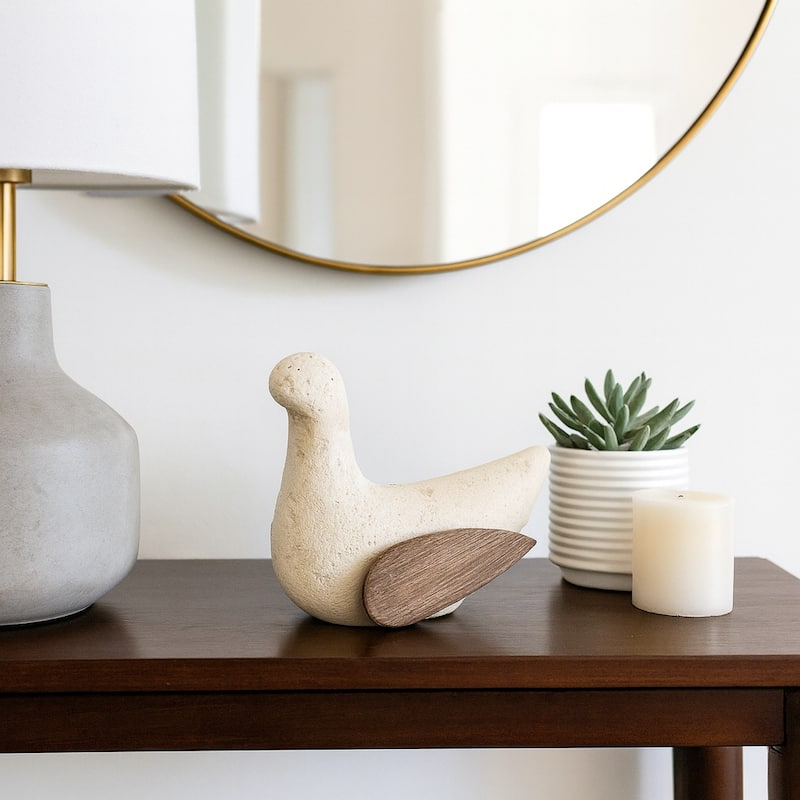 Ceramic Hand-Carved Bird Decorative Figurine - Ivory