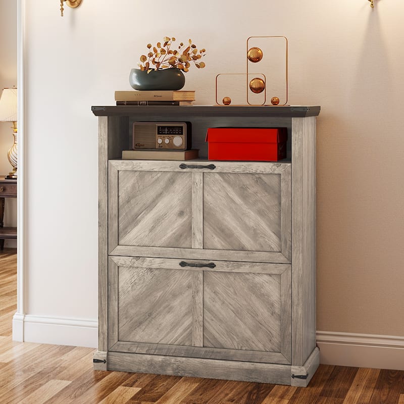 Moasis 2 Flip Drawers Shoe Storage Cabinet with Shelves for Entryway Hallway - Grey