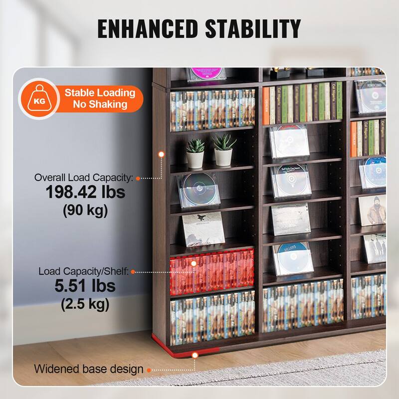 Espresso 12-Layer Media Storage Cabinet with Adjustable CD Shelves and 36 Compartments - 40.08" x 9.09"W x 71.26"
