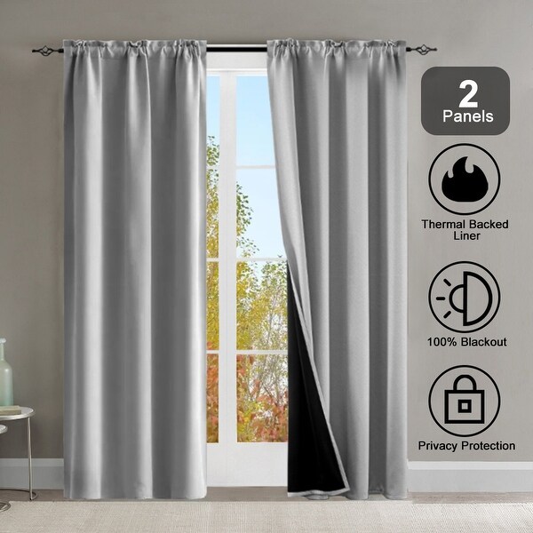 Pro Space 2 Panels Thermal Room Blackout Rod Pocket Curtain - Bed