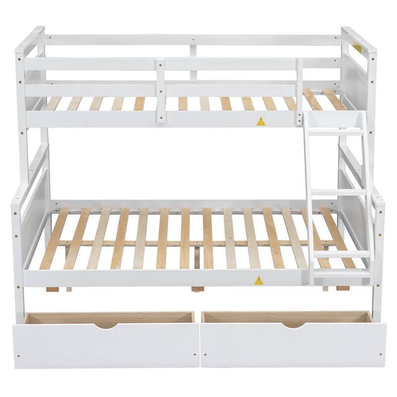 Twin Over Full Bunk Bed with Ladder and Storage Drawers, Solid Pine Frame, Guardrails