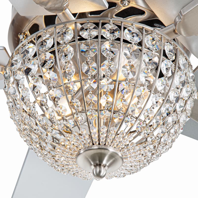 52" Modern 2-Light Chandelier Crystal Ceiling Fan with Remote(5-Blade)