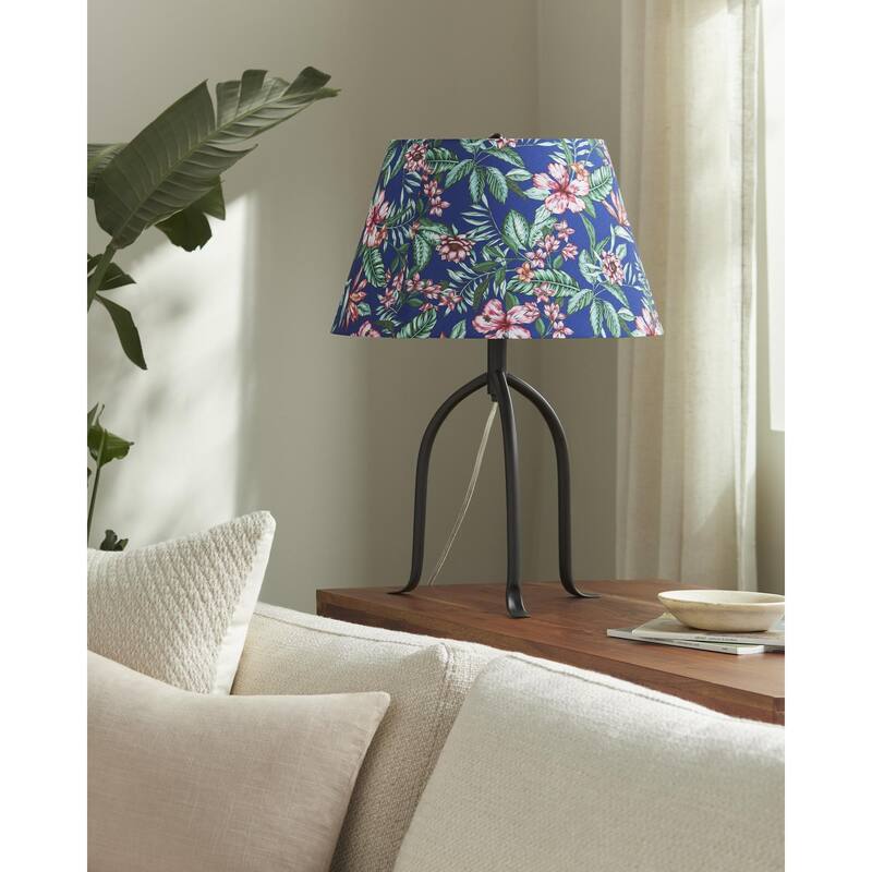 Livabliss Floriva Traditional Accent Table Lamp - 25"H x 17"W x 17"D - Dark Blue/Pink