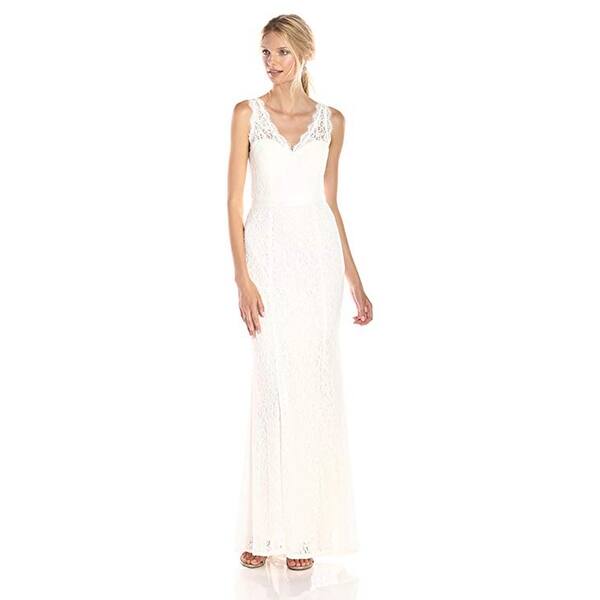 Shop Adrianna Papell Sleeveless Lace Gown Illusion V Neckline