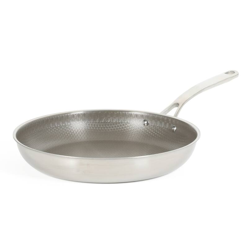 Martha Stewart Badgley Hybrid Nonstick 12 Inch TriPly Stainless Steel Large Fry Pan With Lid & Stay Cool Handle