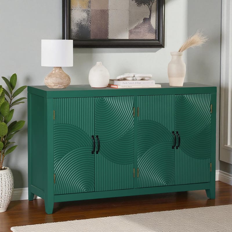 59" Mid Century Modern Accent Cabinet with 4 Doors, Green Wood Buffet Storage Cabinet for Living Room, Dining Room