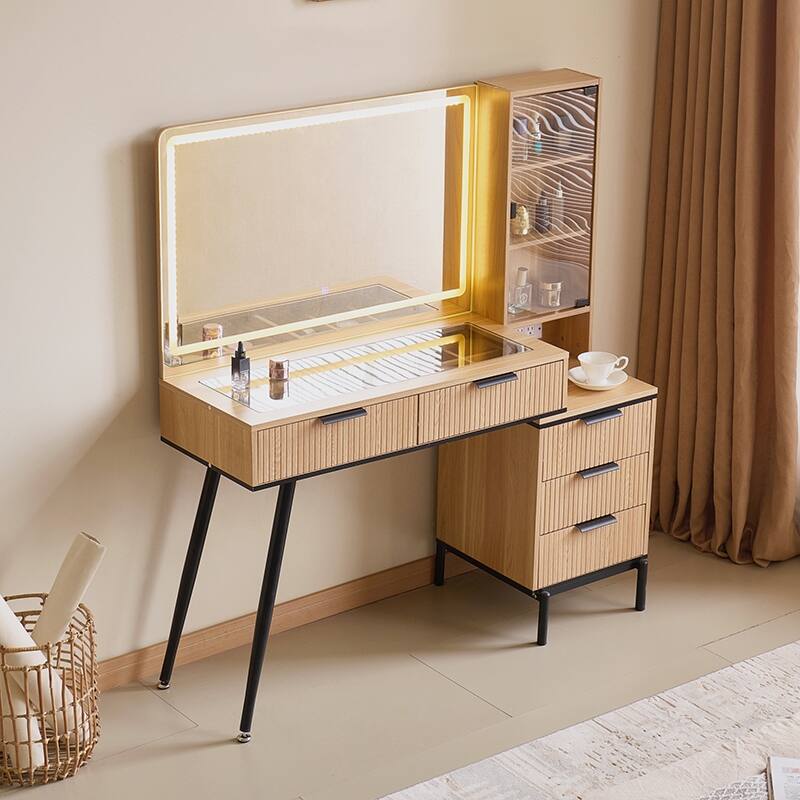 Makeup Vanity Desk Set with Mirror Lights, 5 Drawers, Power Outlet & Adjustable Brightness