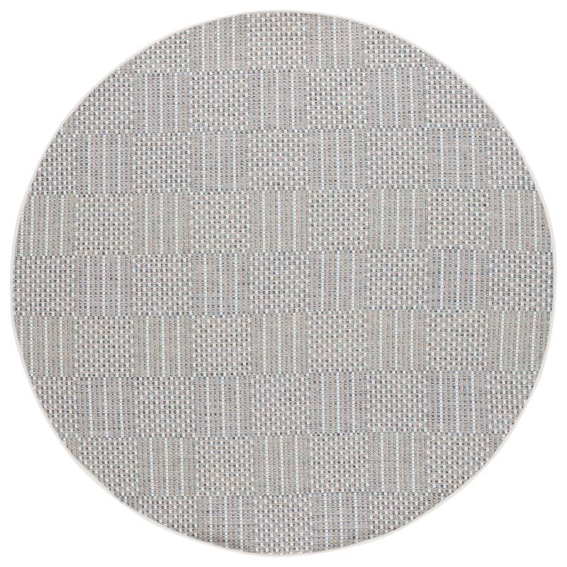 SAFAVIEH Sisal Thera All-Weather Indoor/Outdoor Waterproof Patio Backyard Rug - 6'7" Round - Aqua/Beige Ivory