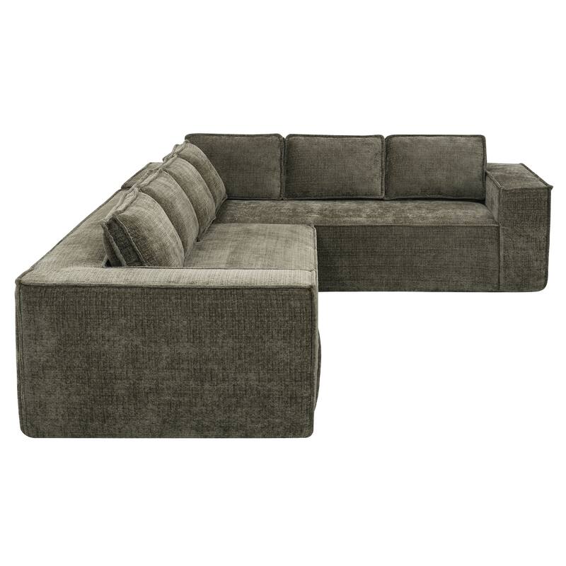 Oversized L-Shaped Modular Sectional Sofa, Wrinkle-Resistant Chenille 6 Seat Cloud Sofa, Full Compression Deep Seat Corner Sofa