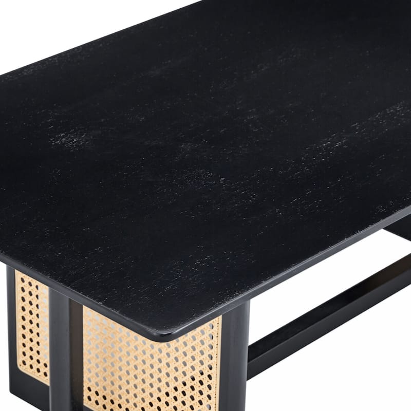 Chinese style white solid wood and imitation rattan coffee table