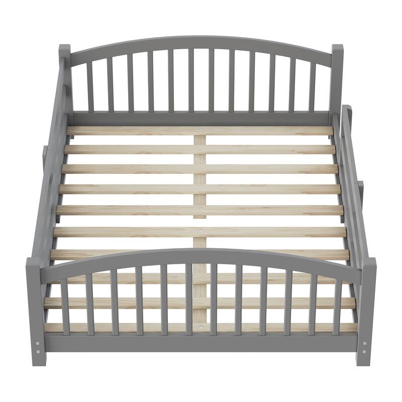 Solid Wood Floor Bed Montessori Bed with Safety Guardrails Without Door