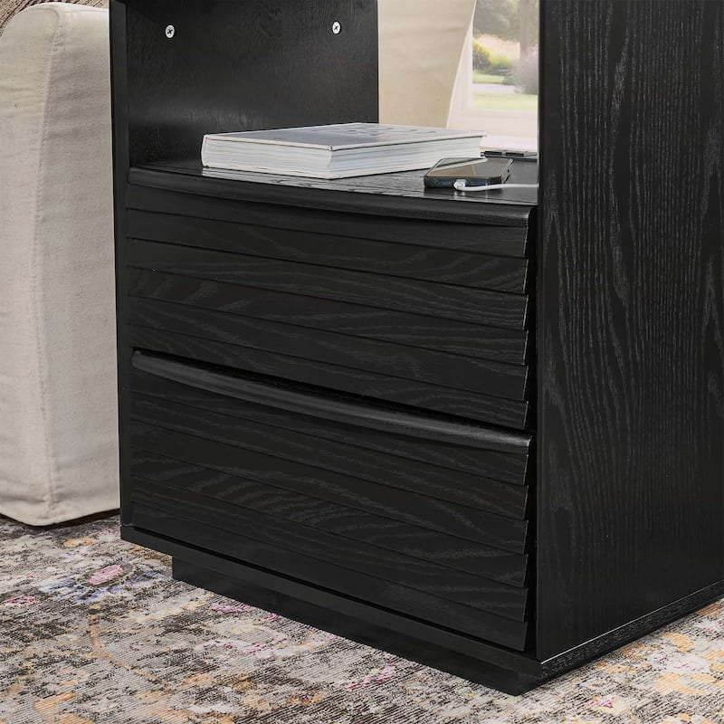 Nightstand with Charging Station,Outlet,and 2 Wood Drawers,for Living Room