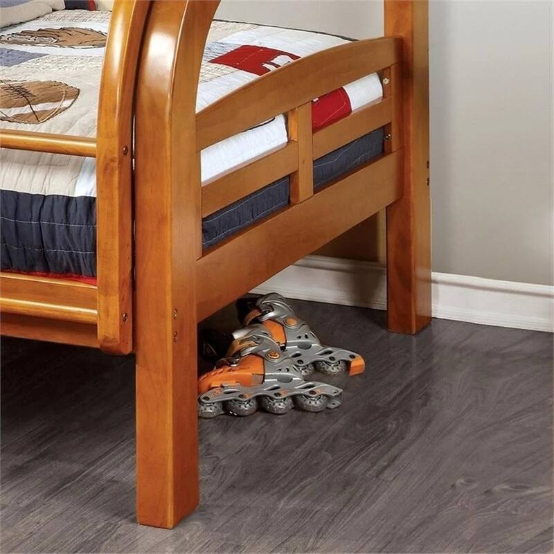 Curved Wood Design Twin Over Full Bunk Bed with Angled Ladder